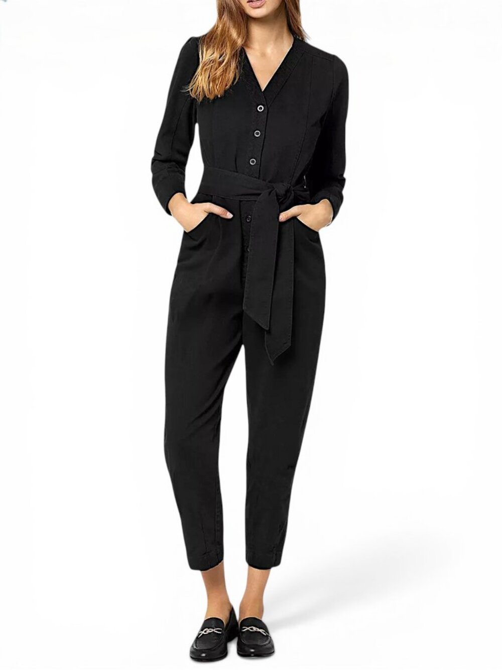 Joie Leray Black Cotton Belted Jumpsuit Cropped Pants Button Front NWT New 12